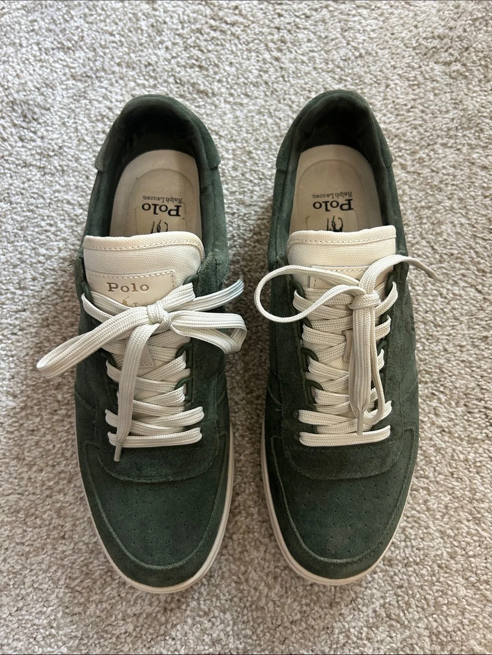 Polo by Ralph Lauren Green Suede Low-Top Sneakers with Cream Trim